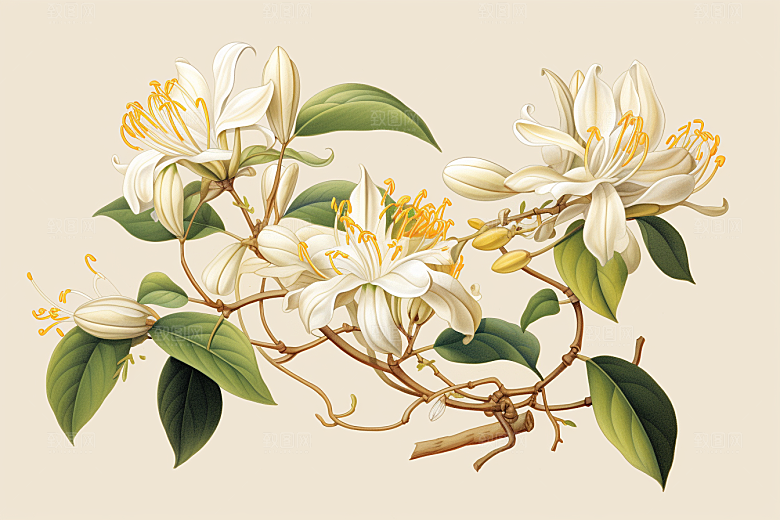 金银花医疗中草药插画