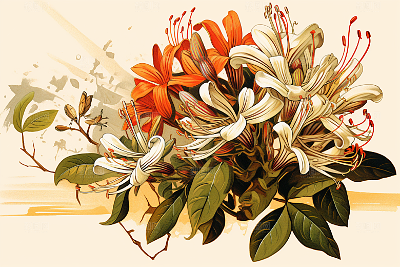金银花中草药手绘插画
