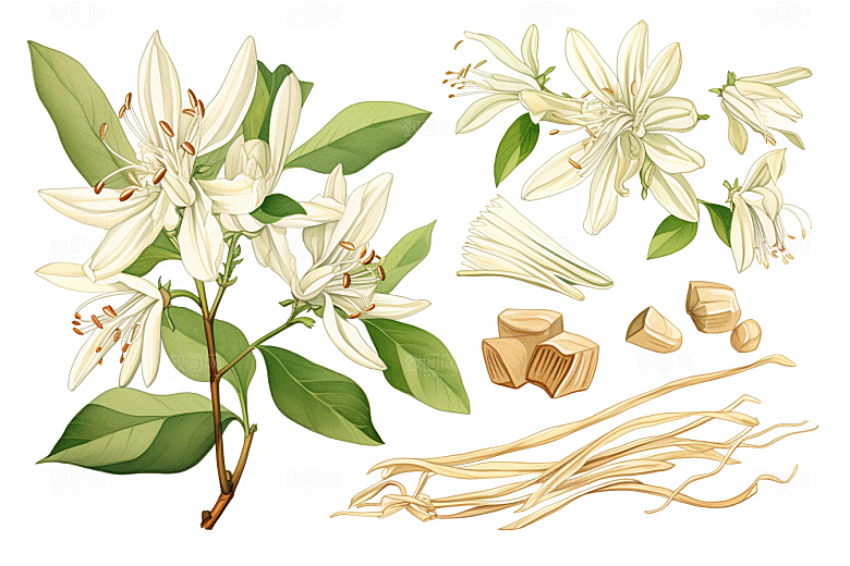 金银花药方中医插画