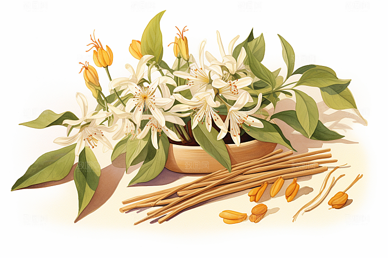 金银花药方中医插画