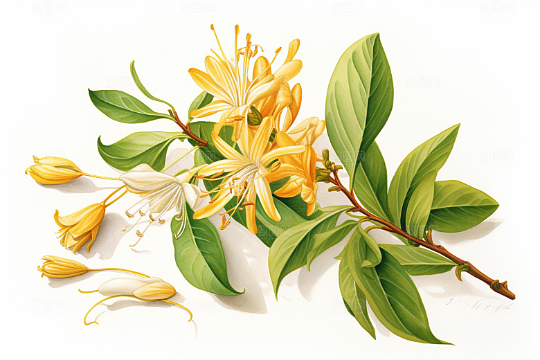 金银花养生药方插画