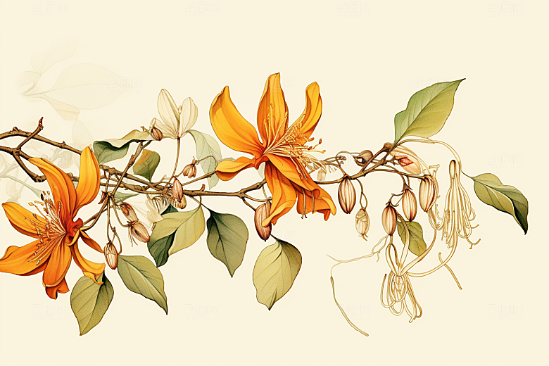 金银花中草药医学插画