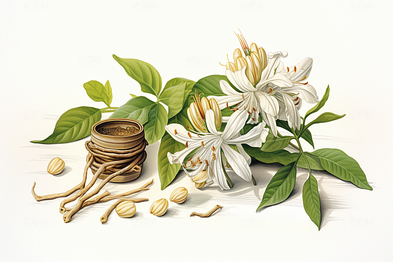 金银花中药材养生插画