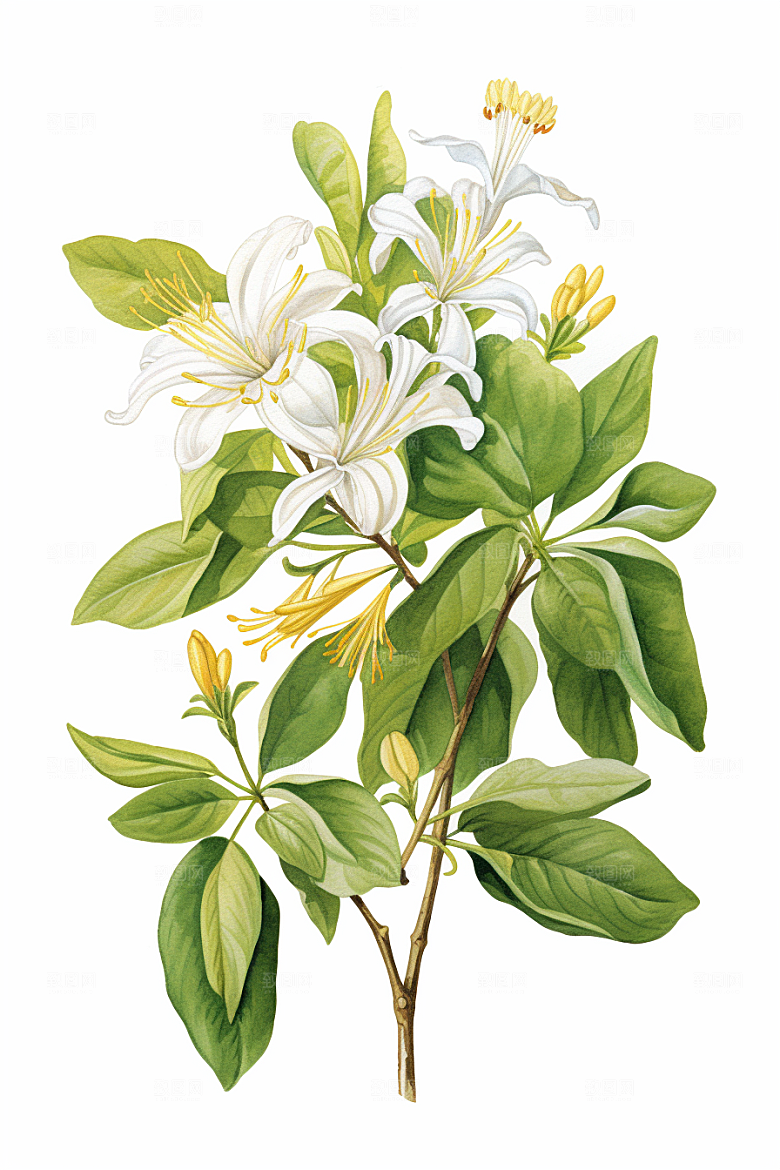 金银花养生植物插画