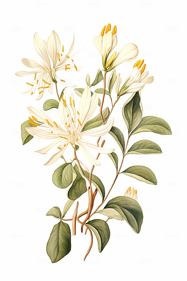 金银花养生药方插画