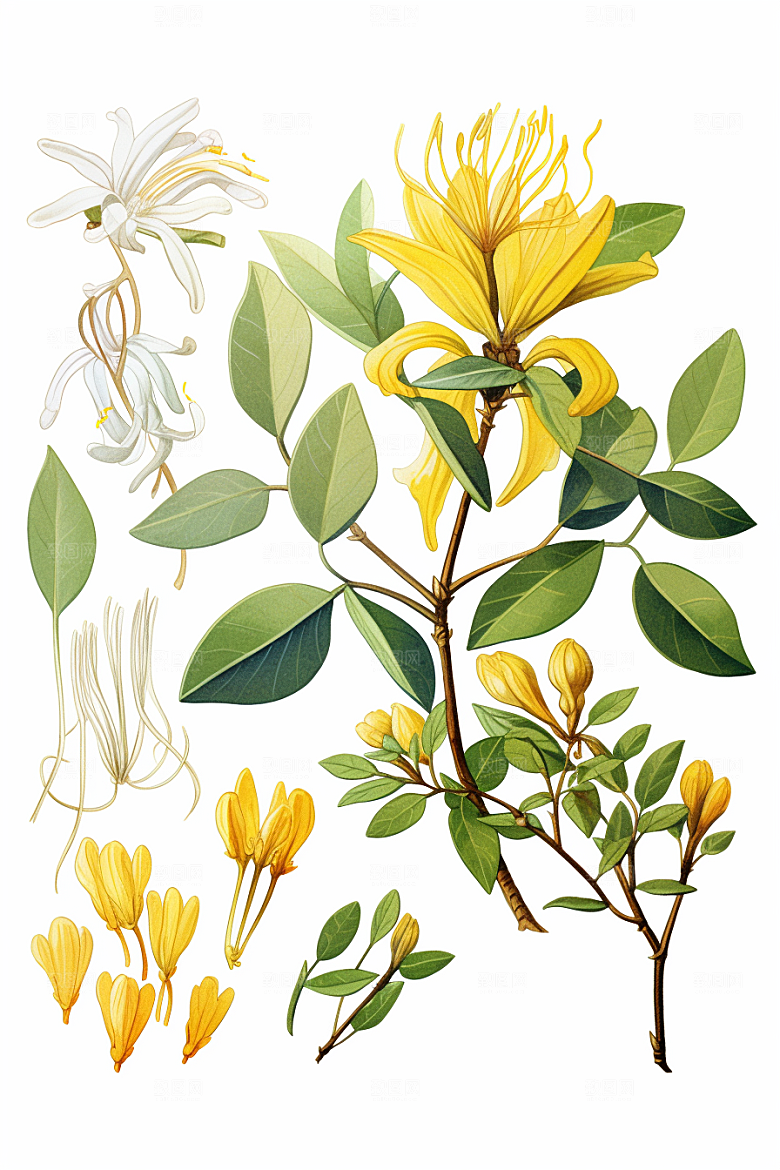 金银花手绘中药材插画