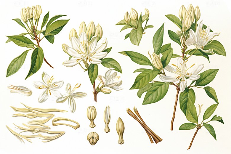 金银花药方中医插画