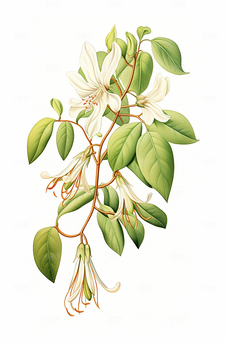 金银花药方中草药插画