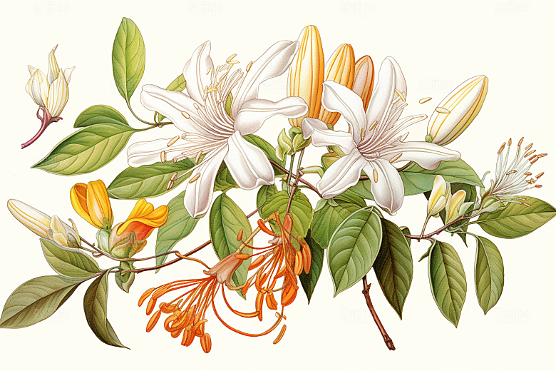 金银花养生中草药插画