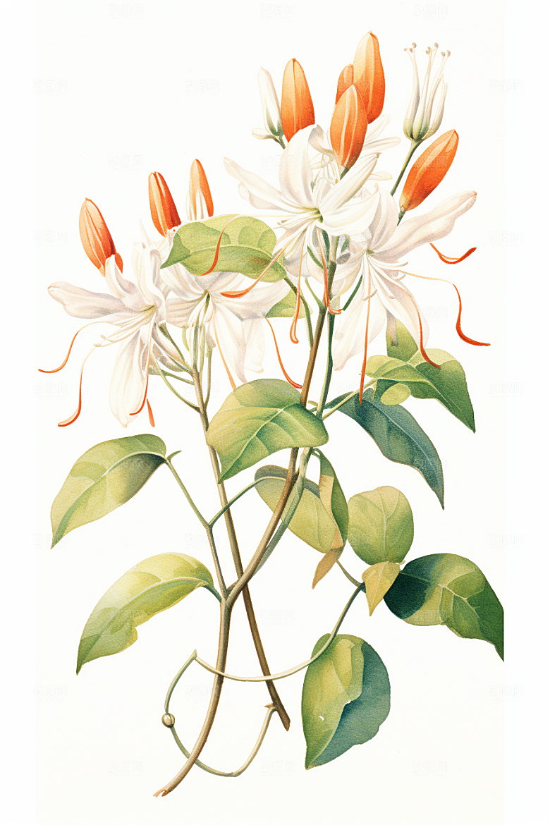 金银花植物手绘插画
