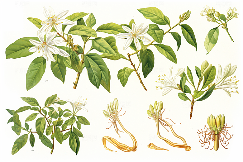 金银花养生手绘插画