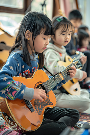 吉他培训音乐课学生摄影图