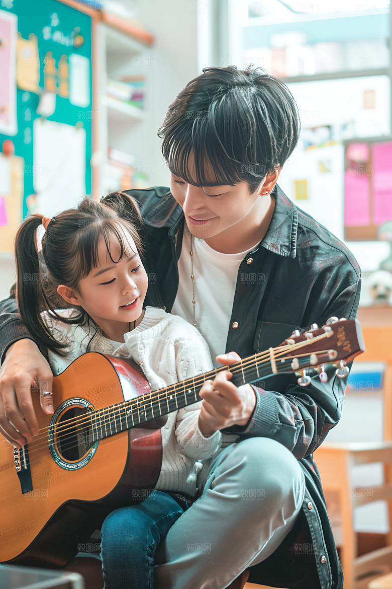 吉他培训学生教学摄影图