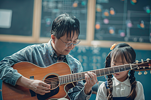 吉他培训音乐老师儿童摄影图