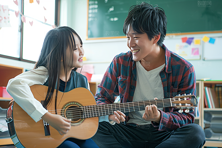 吉他培训弹奏教学摄影图