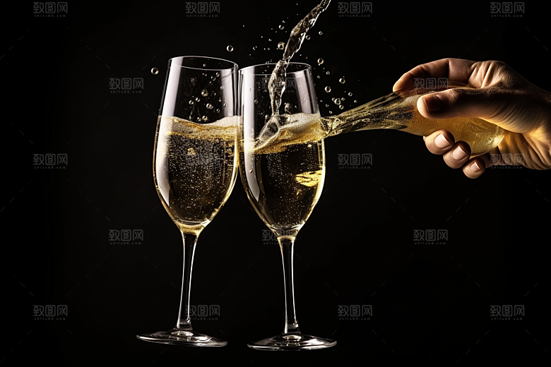 美酒酒瓶酒杯摄影图