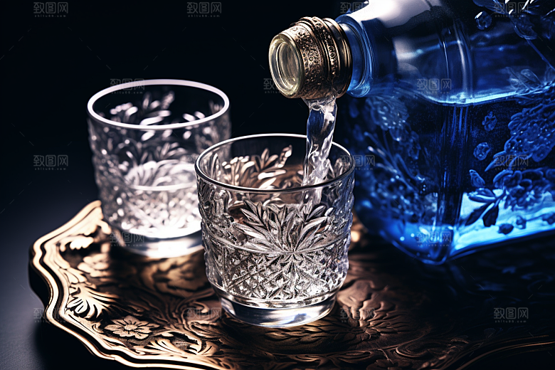 美酒酒杯酒瓶摄影图