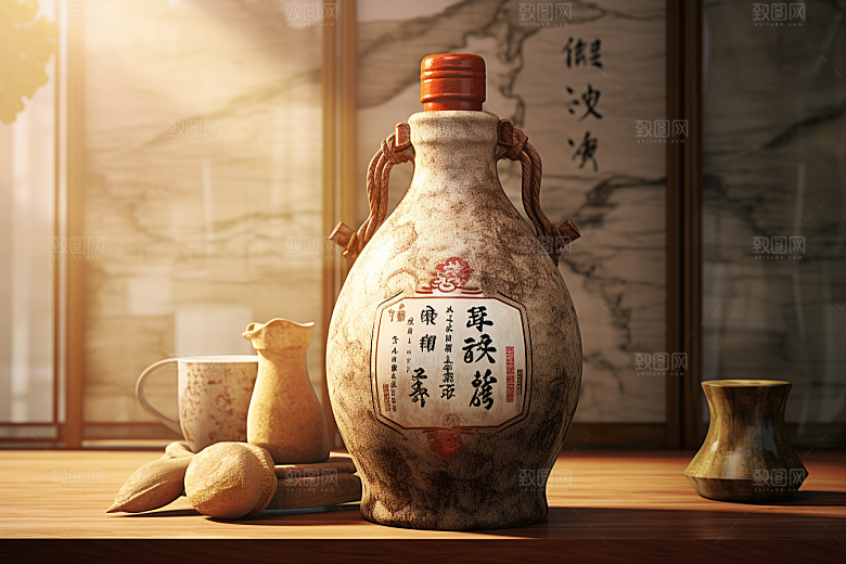 美酒酒器精致摄影图