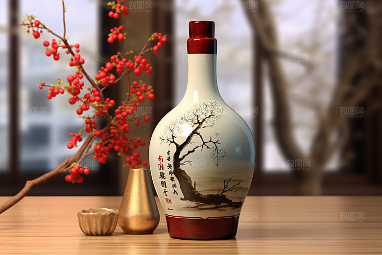 美酒酒具酒瓶摄影图