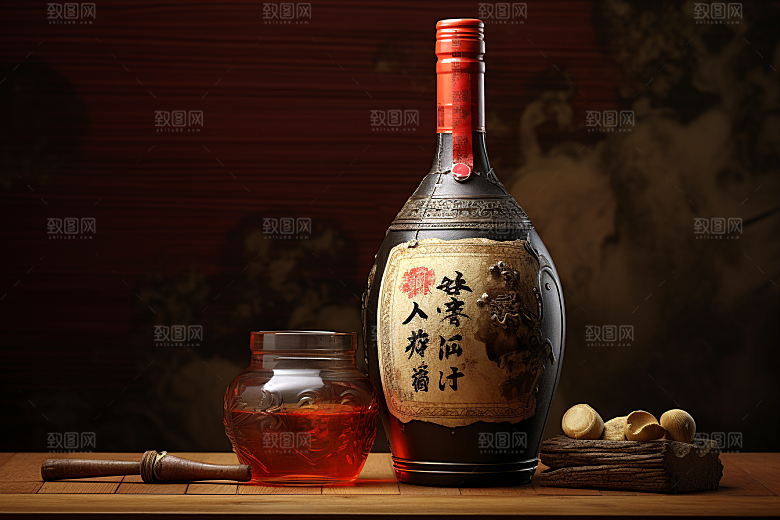 美酒酒杯酒瓶摄影图