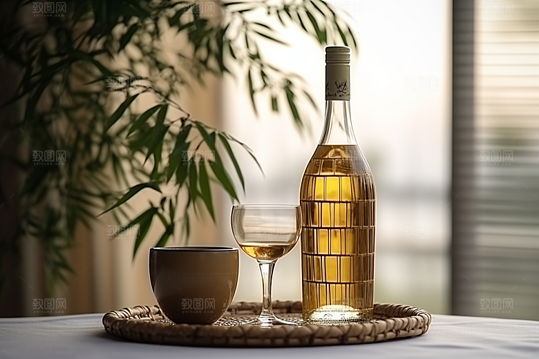 美酒酒杯酒瓶摄影图