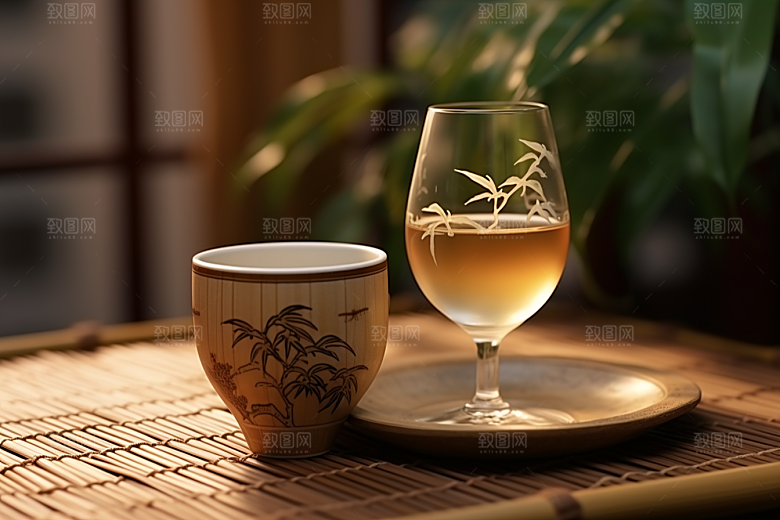 美酒酒瓶酒杯摄影图