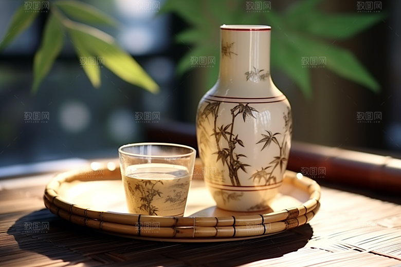 美酒酒瓶酒杯摄影图