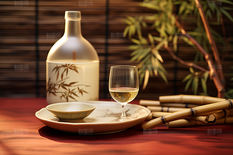 美酒酒杯酒瓶摄影图