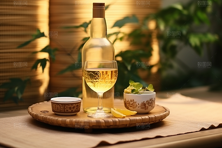 美酒酒瓶饮品摄影图