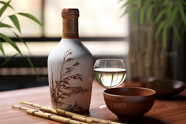 美酒酒瓶畅饮摄影图