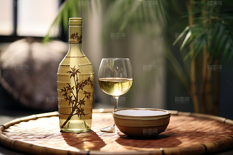美酒酒杯酒瓶摄影图