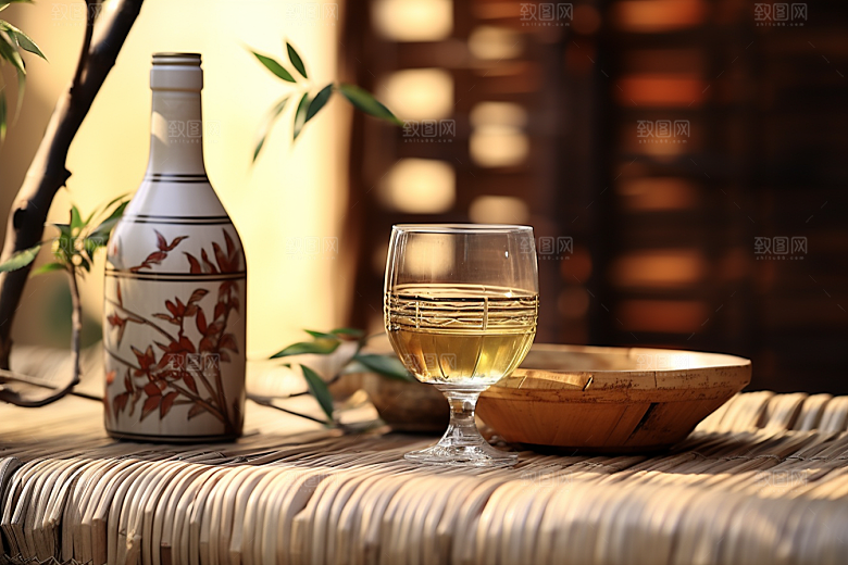 美酒酒具酒瓶摄影图