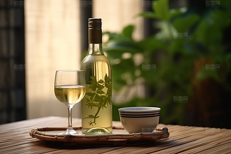 美酒酒瓶酒杯摄影图