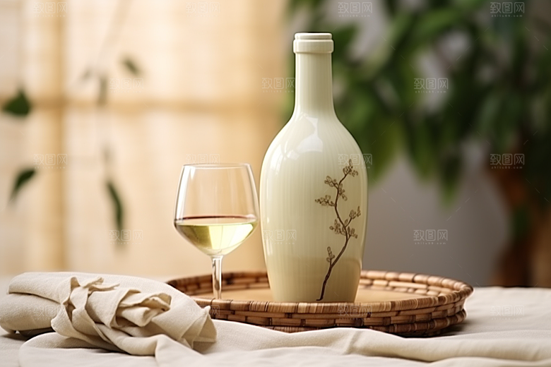 美酒酒杯酒瓶摄影图