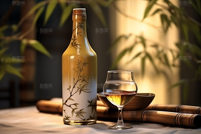 美酒酒瓶酒杯摄影图
