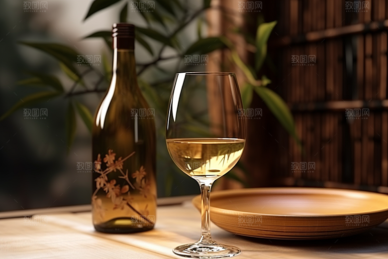 美酒酒瓶酒杯摄影图