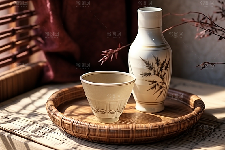 美酒酒瓶酒杯摄影图