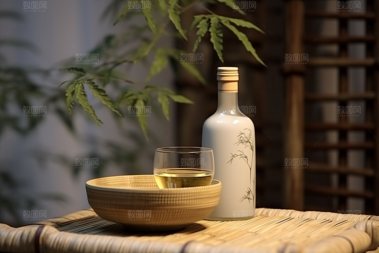 美酒酒瓶酒杯摄影图