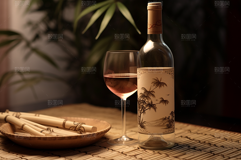 美酒酒杯酒瓶摄影图
