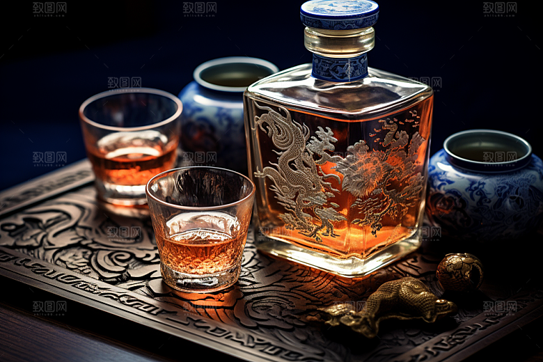 美酒酒具酒瓶摄影图