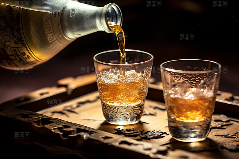 美酒酒杯酒瓶摄影图