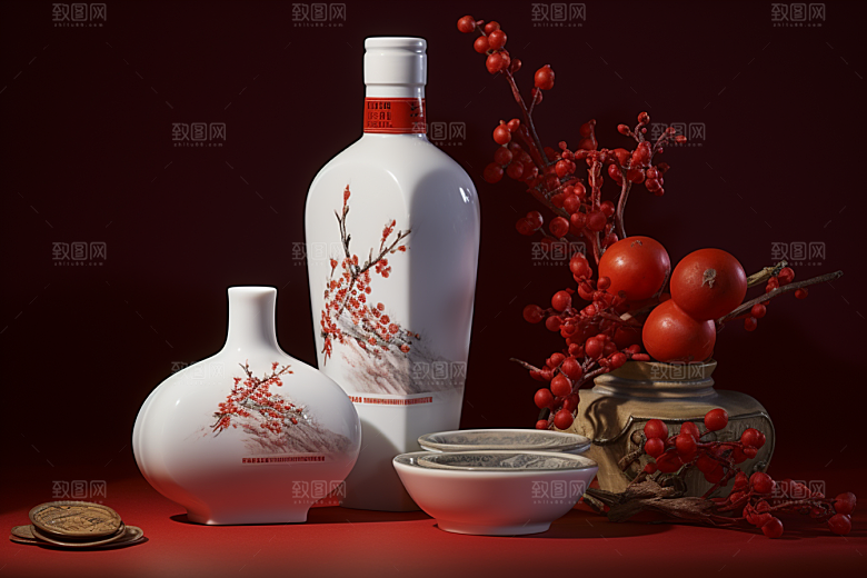 美酒酒器精致摄影图