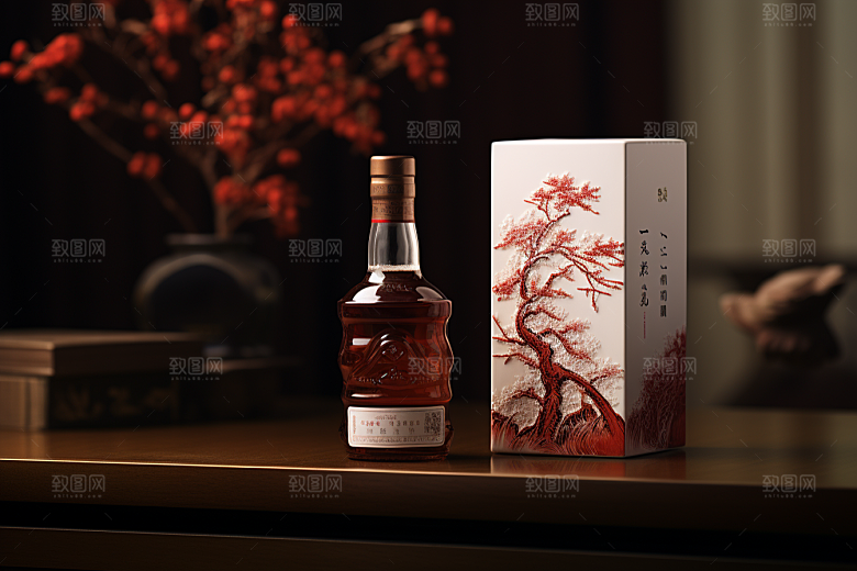 美酒酒瓶饮品摄影图