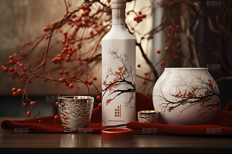 美酒酒瓶饮品摄影图
