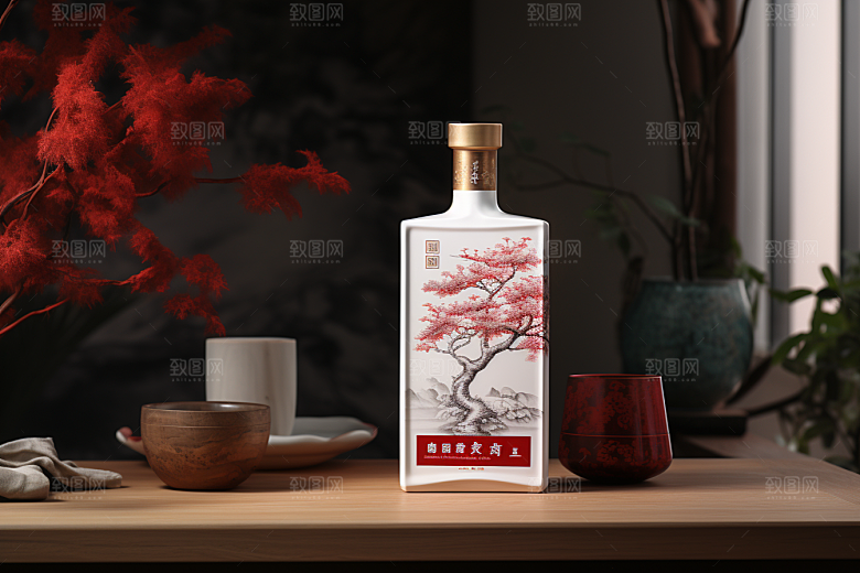 美酒酒具酒瓶摄影图