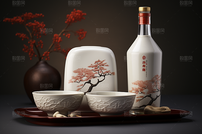 美酒酒瓶饮品摄影图