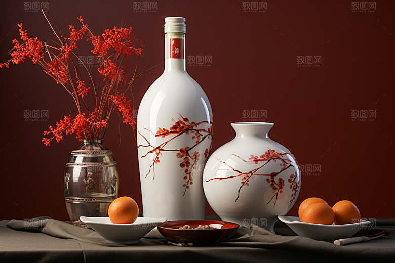 美酒酒器精致摄影图