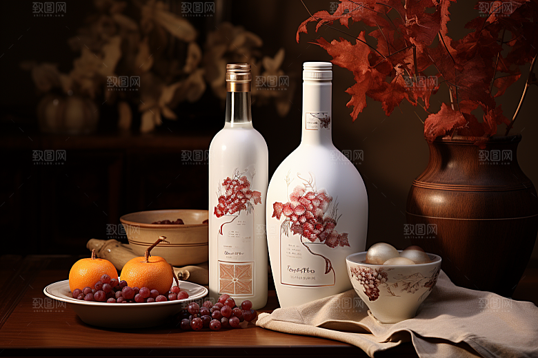 美酒酒杯酒瓶摄影图