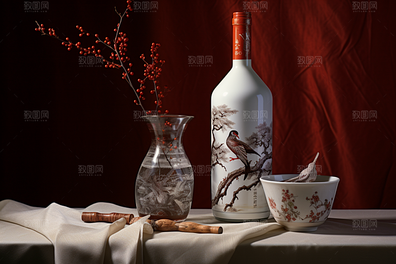 美酒酒瓶品酒摄影图