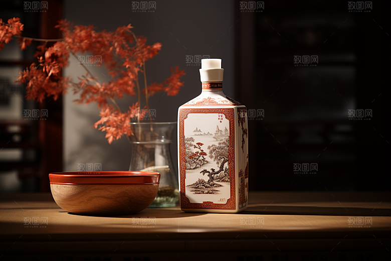 美酒酒瓶品酒摄影图